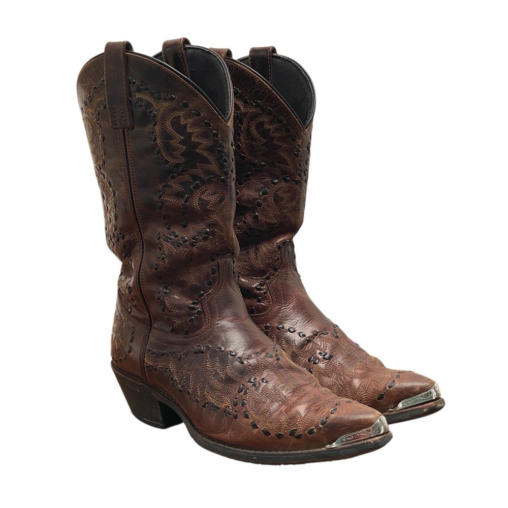 Laredo Midnight Rider Cowboy Boots Men's Sz 8 D Brown Embroidered